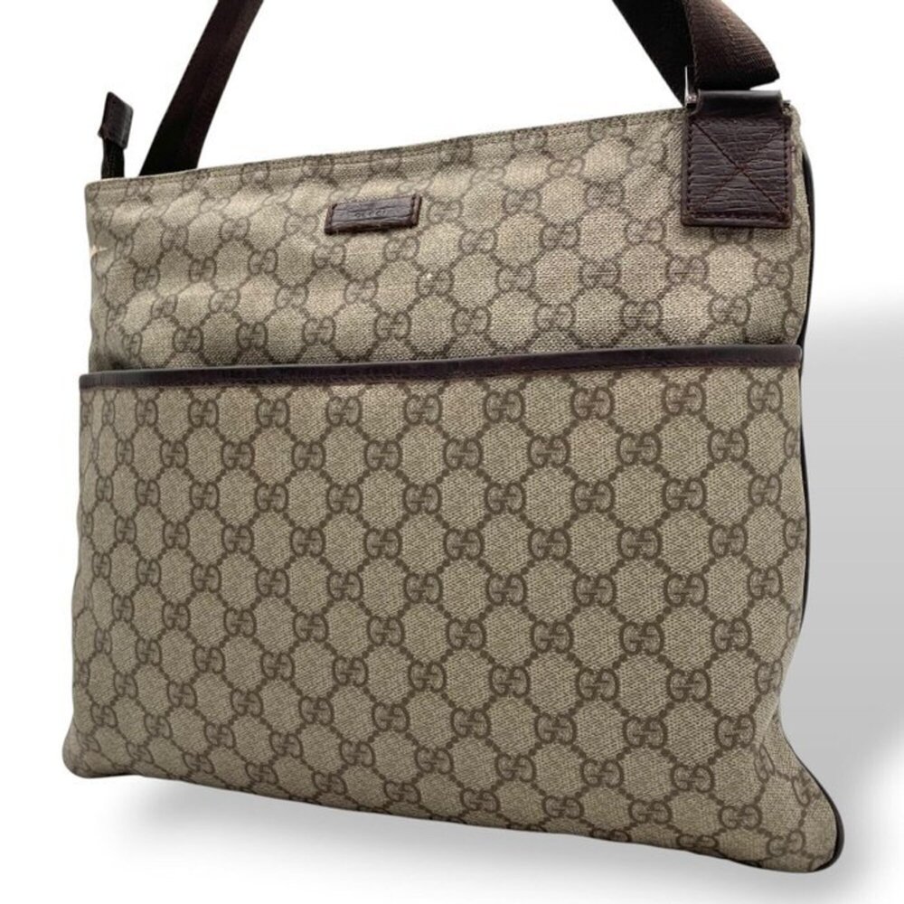 GUCCI GG Supreme 141198 Shoulder Bag Messenger Crossbody Beige Brown Leather ...